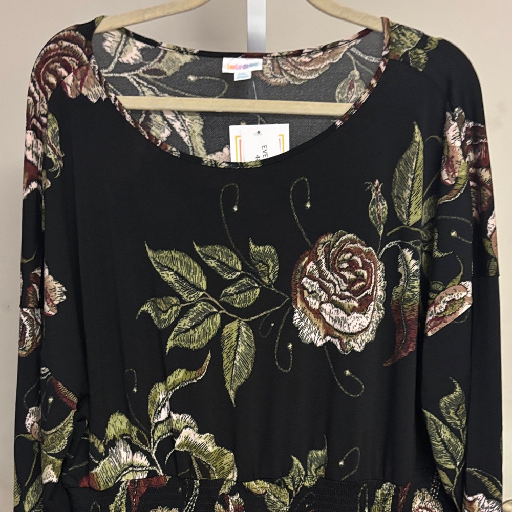 NWT Floral Black Dress with Green and Pink Accents